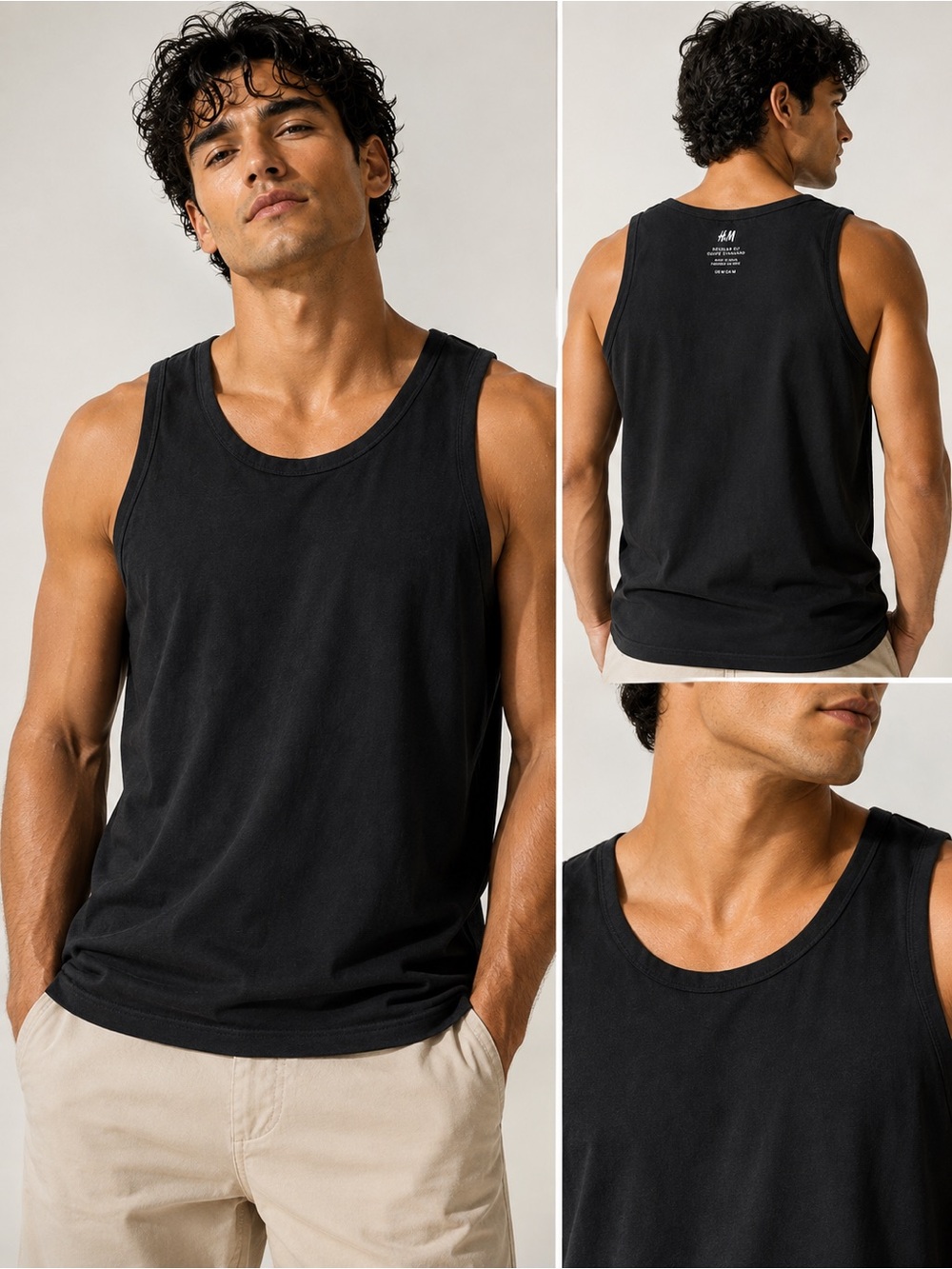 H&M Men’s Black Sleeveless Tank Top - Solid Cotton
